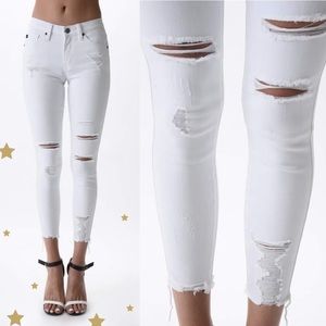 Ankle Cropped White Distressed Kancan Jeans